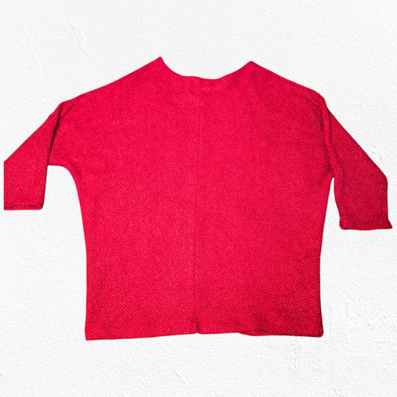 Worthington Cherry Red Round Neck Textured Knit Tapered Sweater Top Size Medium - Picture 9 of 9